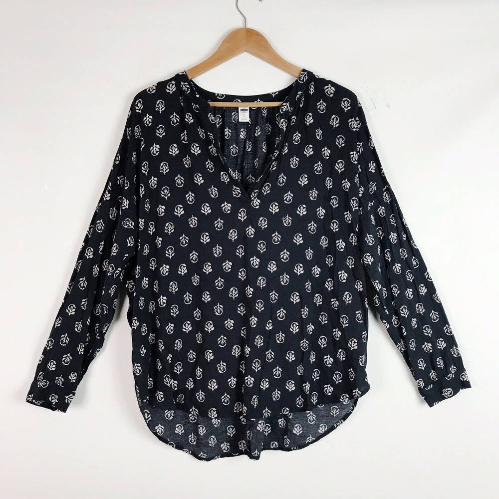 Old Navy Gray Floral Long Sleeve Top XL